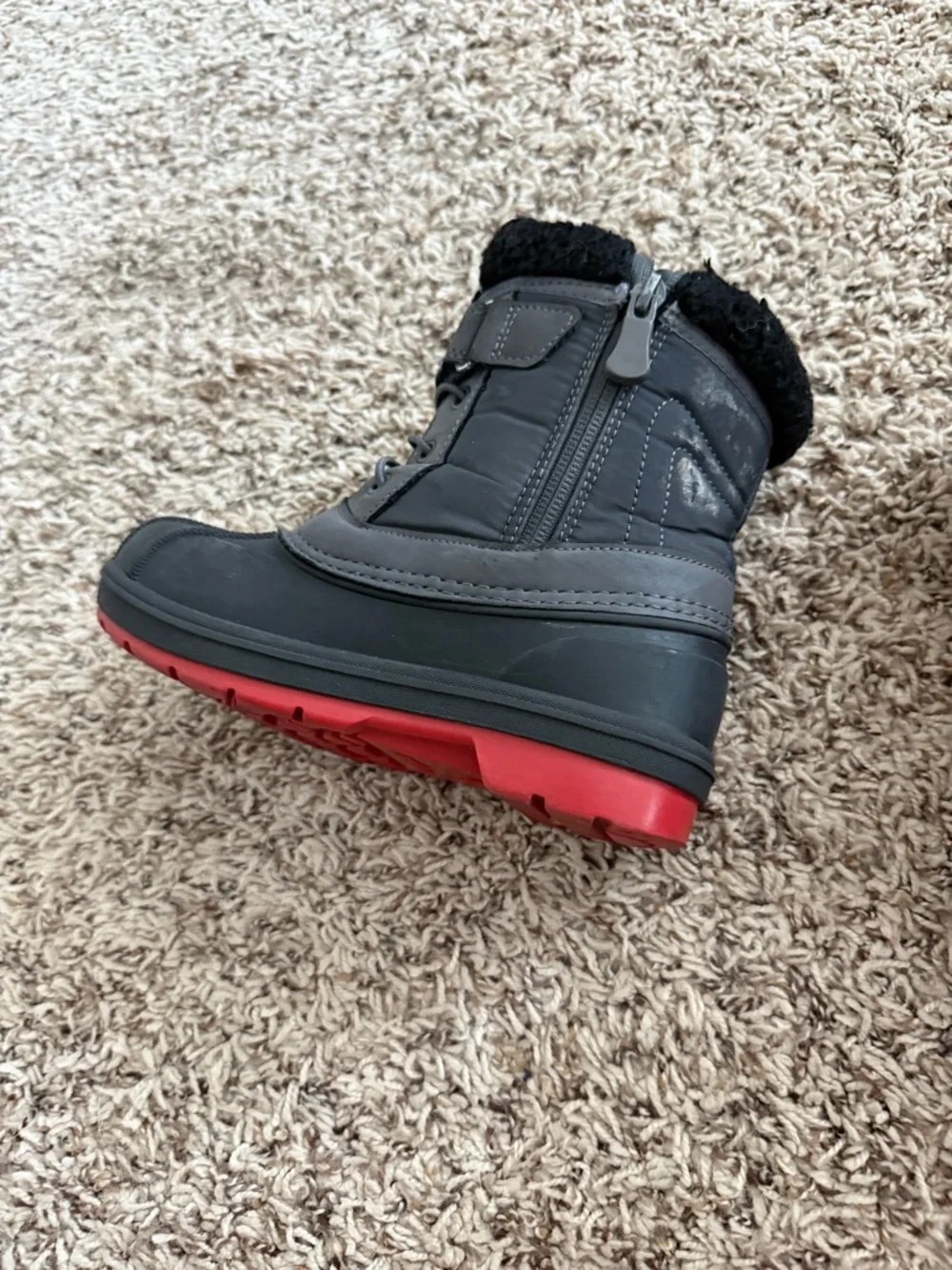 Kids Black Waterproof Snow Boots with Cozy Fleece Lining